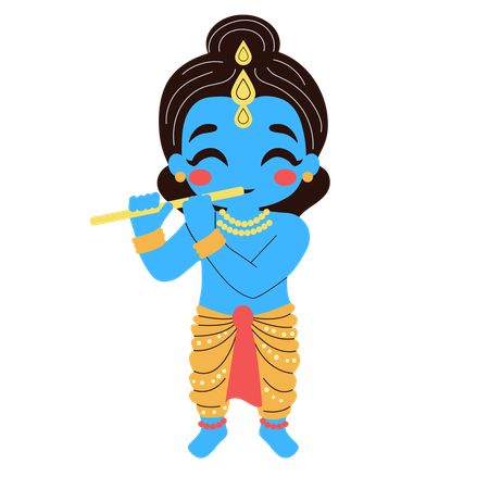 Krishna em pé com flauta  Ilustração