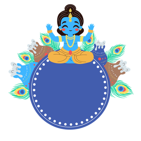 Krishna indian god in frame  Illustration