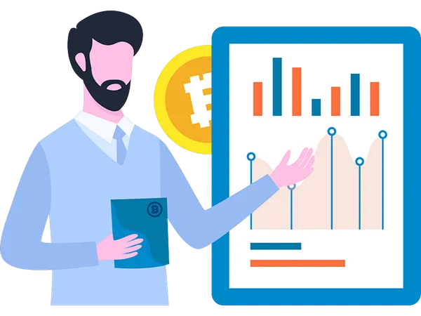 Krypto-Investor analysiert Diagramm  Illustration