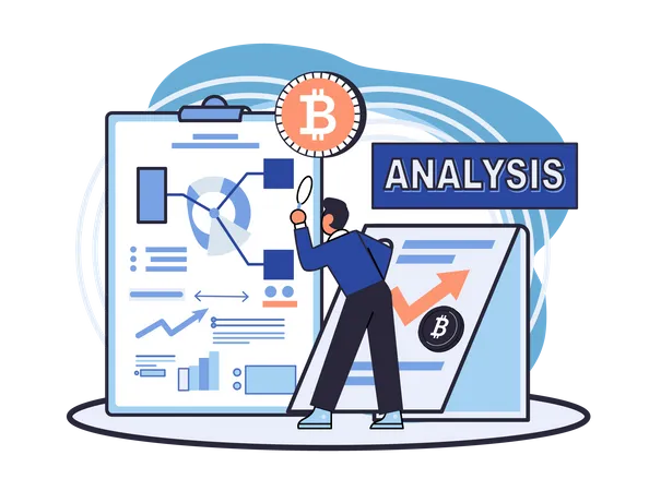 Krypto-Investor führt statistische Analyse durch  Illustration