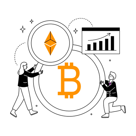 Zusammenarbeit im Kryptowährungs-Team im Finanzwesen  Illustration