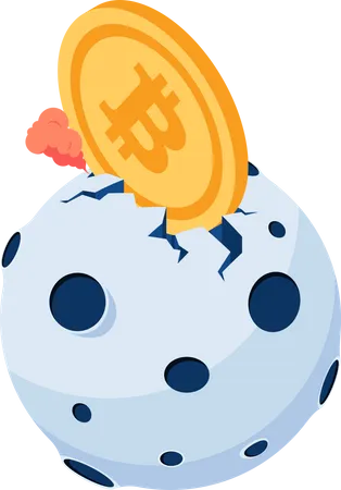 Flacher Isometrischer 3 D Bitcoin Sturzt Auf Dem Mond Ab Der Bitcoin Preis Steigt Auf Ein Allzeithoch ATH Konzept Und Kryptowahrungs Investitionskonzept Illustration