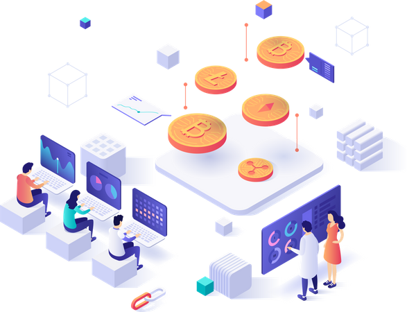 Kryptowährungsmarktplatz für den Austausch von Bitcoin und digitalen Währungen  Illustration