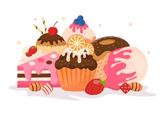 Kuchen und Süßigkeiten  Illustration
