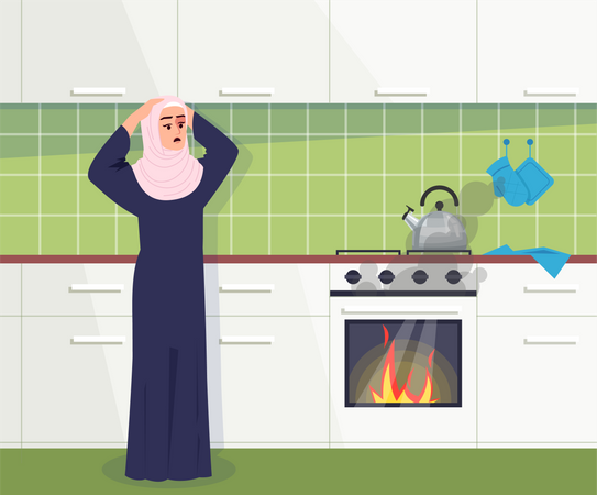 Brandunfall in der Küche  Illustration