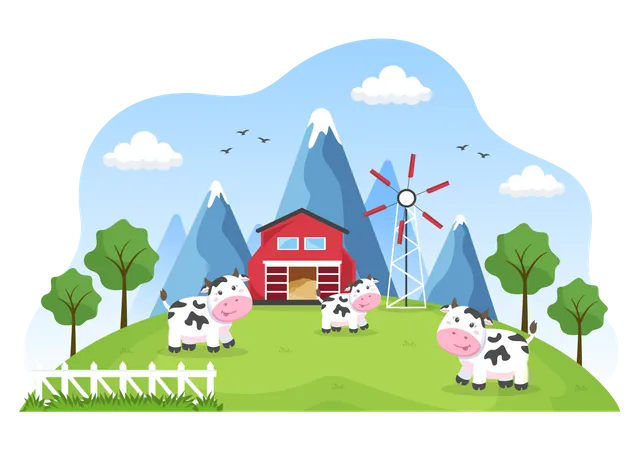 Kühe auf dem Bauernhof  Illustration