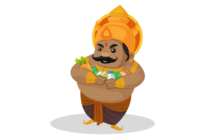 Kumbhkaran holding food in his arms  Illustration