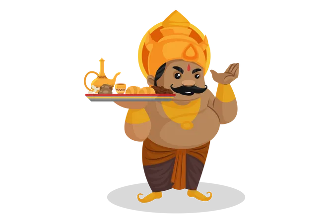 Kumbhkaran segurando o prato de comida  Ilustração