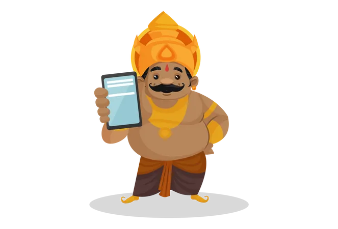Kumbhkaran showing mobile  イラスト