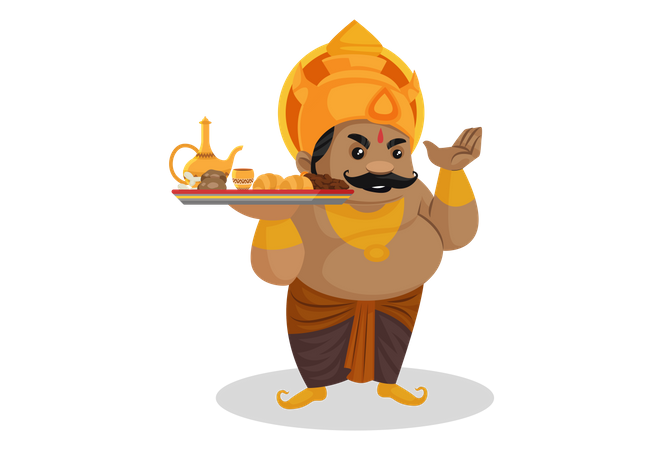 Kumbhkaran sosteniendo un plato de comida  Ilustración