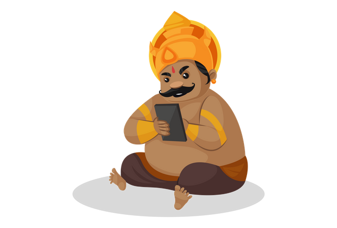 Kumbhkaran usando el móvil  Ilustración