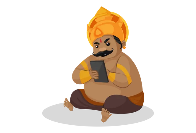Kumbhkaran nutzt das Handy  Illustration