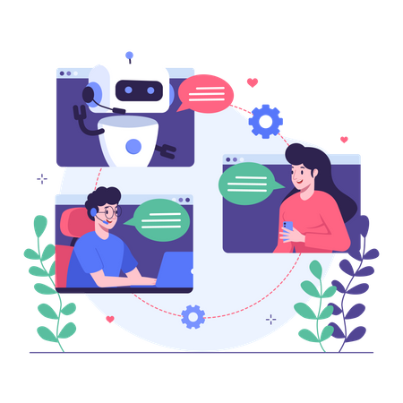 Kunde chattet mit Chatbot  Illustration