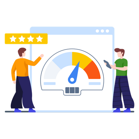 Mitarbeiter im Kundensupport analysiert Kundenbewertungen  Illustration