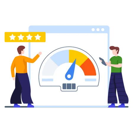 Mitarbeiter im Kundensupport analysiert Kundenbewertungen  Illustration