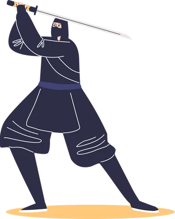 Kung fu samurai warrior with sword  Illustration