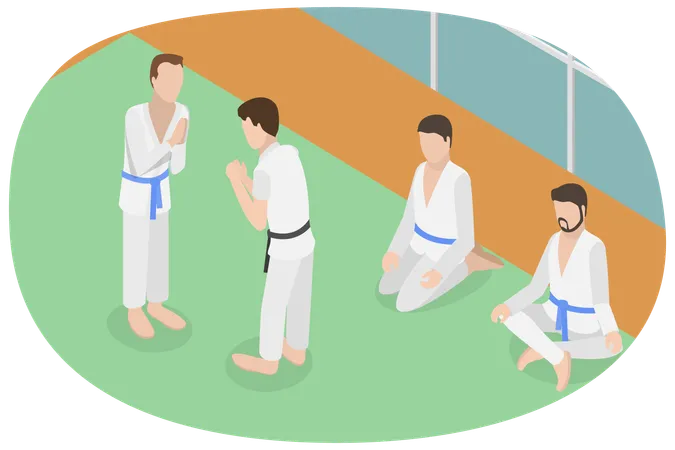 3 D Isometric Flat Vector Conceptual Illustration Of Kung Fu School Martial Arts Training Illustration