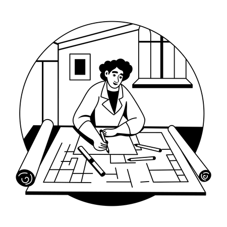 Künstler beim Papierentwurf  Illustration