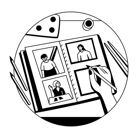 Künstler macht Zeichnungen im Tagebuch  Illustration