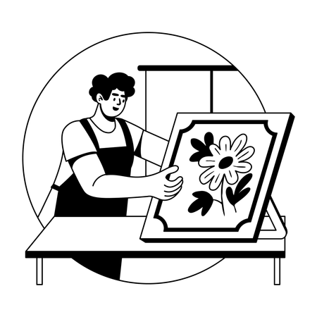 Künstler malt Blumen  Illustration