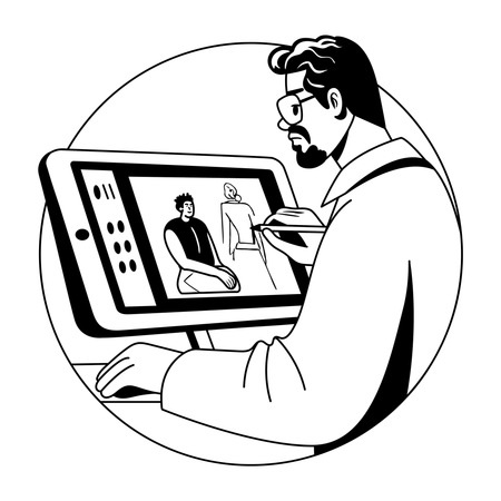 Künstler beim Zeichnen auf Tablet  Illustration