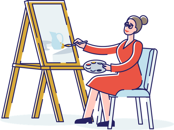 Künstlerin zeichnet Kunstwerke auf der Zeichenfläche  Illustration
