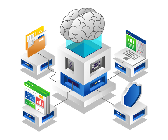 Künstliche Intelligenz-Cloud-Server-Netzwerk  Illustration