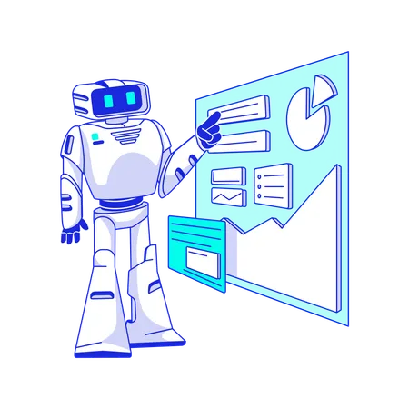 Künstlicher Intelligenzroboter leitet Präsentation und Analyse  Illustration