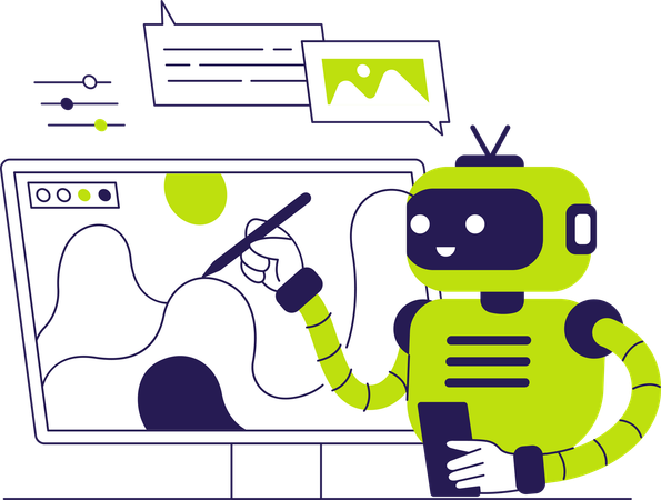 Künstliche Intelligenz-Roboter generieren Bilder aus Textaufforderungen  Illustration