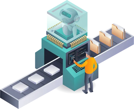 Roboterprogrammierer mit künstlicher Intelligenz  Illustration