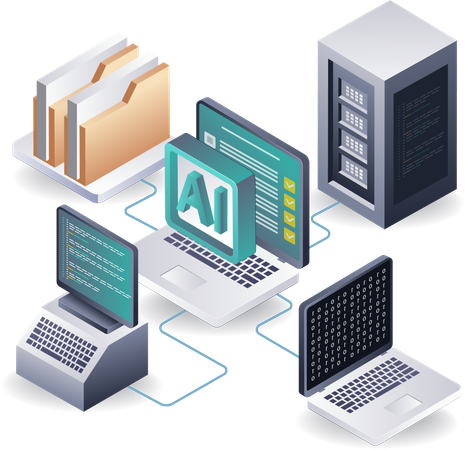 Künstliches Intelligenznetzwerk zur Serverdatenkontrolle  Illustration