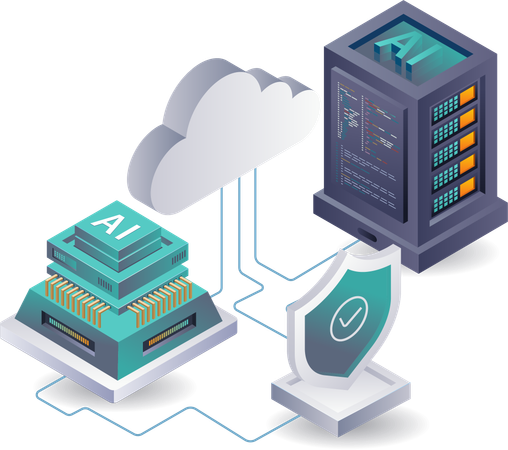 Künstliches Intelligenzsystem zur Analyse der Serverdatensicherheit  Illustration