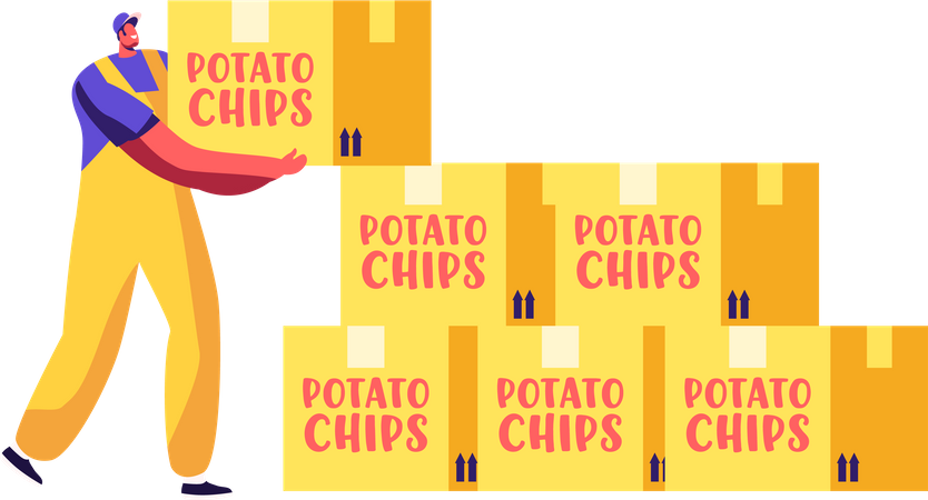 Kurier liefert Kartoffelchips-Boxen aus  Illustration