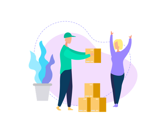 Kurier liefert Paket an junge Verbraucherin  Illustration