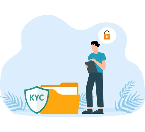 KYC or know your customer with business verifying the identity of its clients  at the partners-to-be through a magnifying glass Idea of business identification and finance safety  Illustration