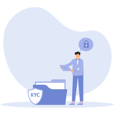 KYC ou conheça seu cliente com empresa verificando a identidade  Ilustração