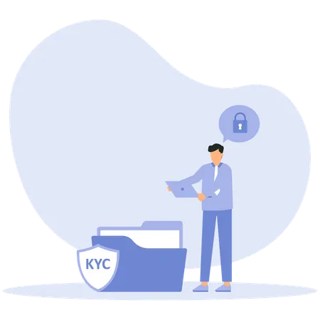 KYC ou connaissez votre client avec une entreprise vérifiant l'identité  Illustration