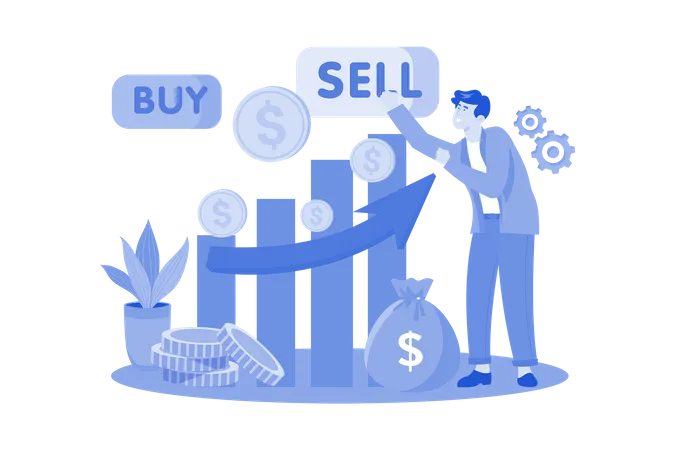 Le marché boursier facilite l’achat et la vente d’actions de sociétés cotées en bourse  Illustration