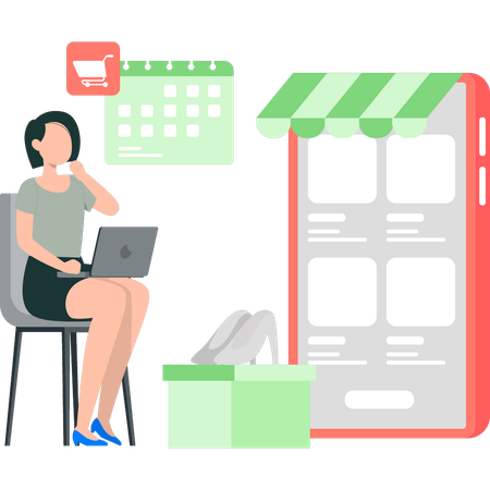 La chica está comprando calzado.  Illustration