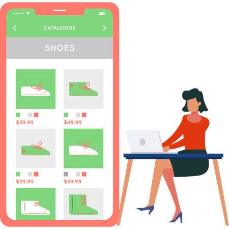 La chica está comprando calzado online.  Illustration