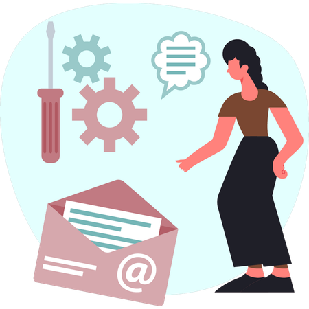 La chica está configurando el correo electrónico  Ilustración
