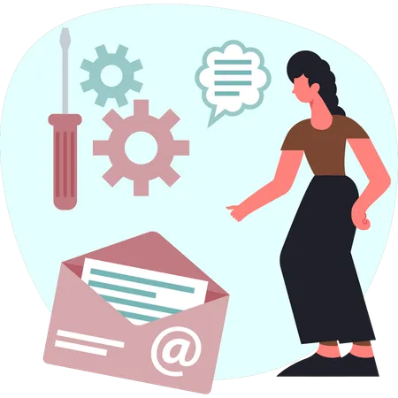 La chica está configurando el correo electrónico  Ilustración