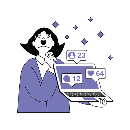La chica está contenta con un buen número de seguidores.  Ilustración