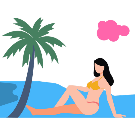 La chica está en la playa durante las vacaciones de verano.  Ilustración