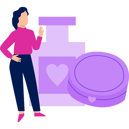 La chica está mostrando el perfume.  Ilustración