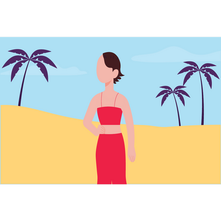 La chica está parada en la playa.  Illustration