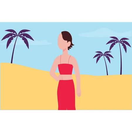 La chica está parada en la playa.  Illustration