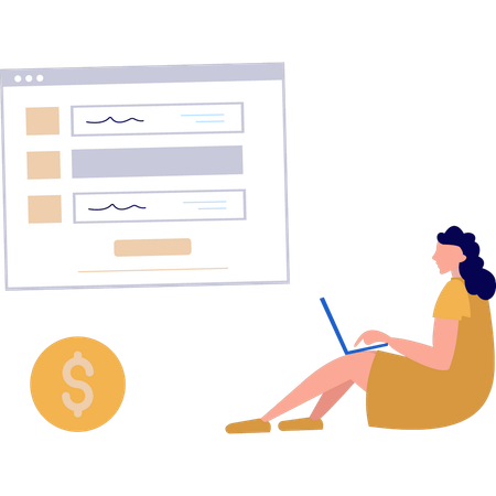 La chica está usando la computadora portátil  Illustration