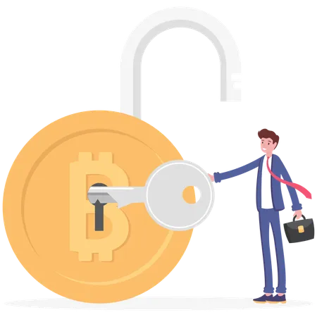 La clé ouvre un verrou Bitcoin  Illustration