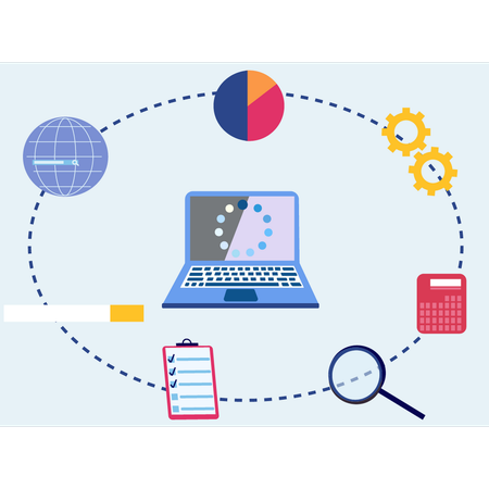 La configuración de la computadora portátil se está actualizando  Ilustración